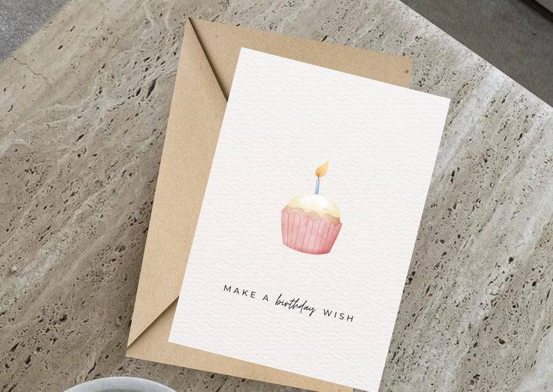 Make a Birthday Wish Printable Birthday Card, Greeting Card, Downloadable Card, Happy Birthday Card, 5x7 and 4x6 Foldable Card, Blank Card image 5