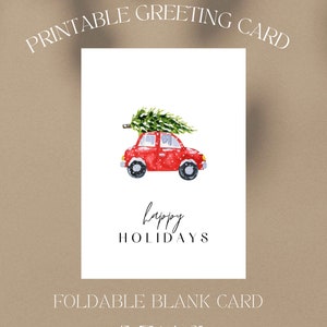 Digital Minimalistic Happy Holidays Christmas Card, Simple and Blank, Instant Download, Car Illustration zdjęcie 3