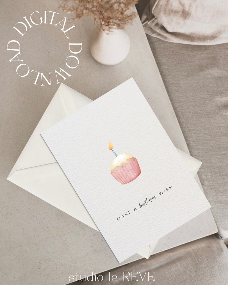 Make a Birthday Wish Printable Birthday Card, Greeting Card, Downloadable Card, Happy Birthday Card, 5x7 and 4x6 Foldable Card, Blank Card image 2