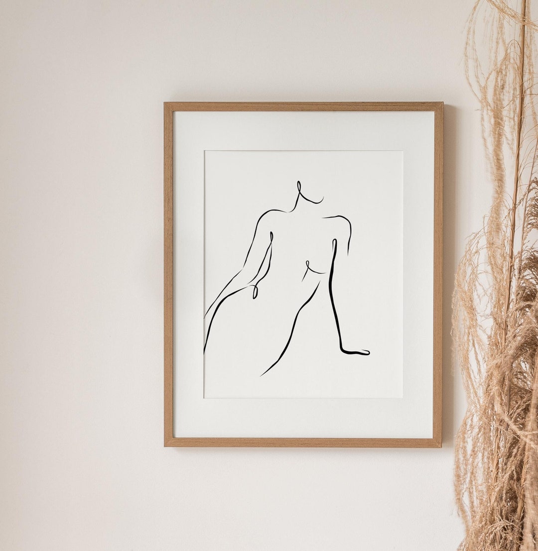 Minimalistic Woman Line Body Art, Printable Black Line Print, Black and ...