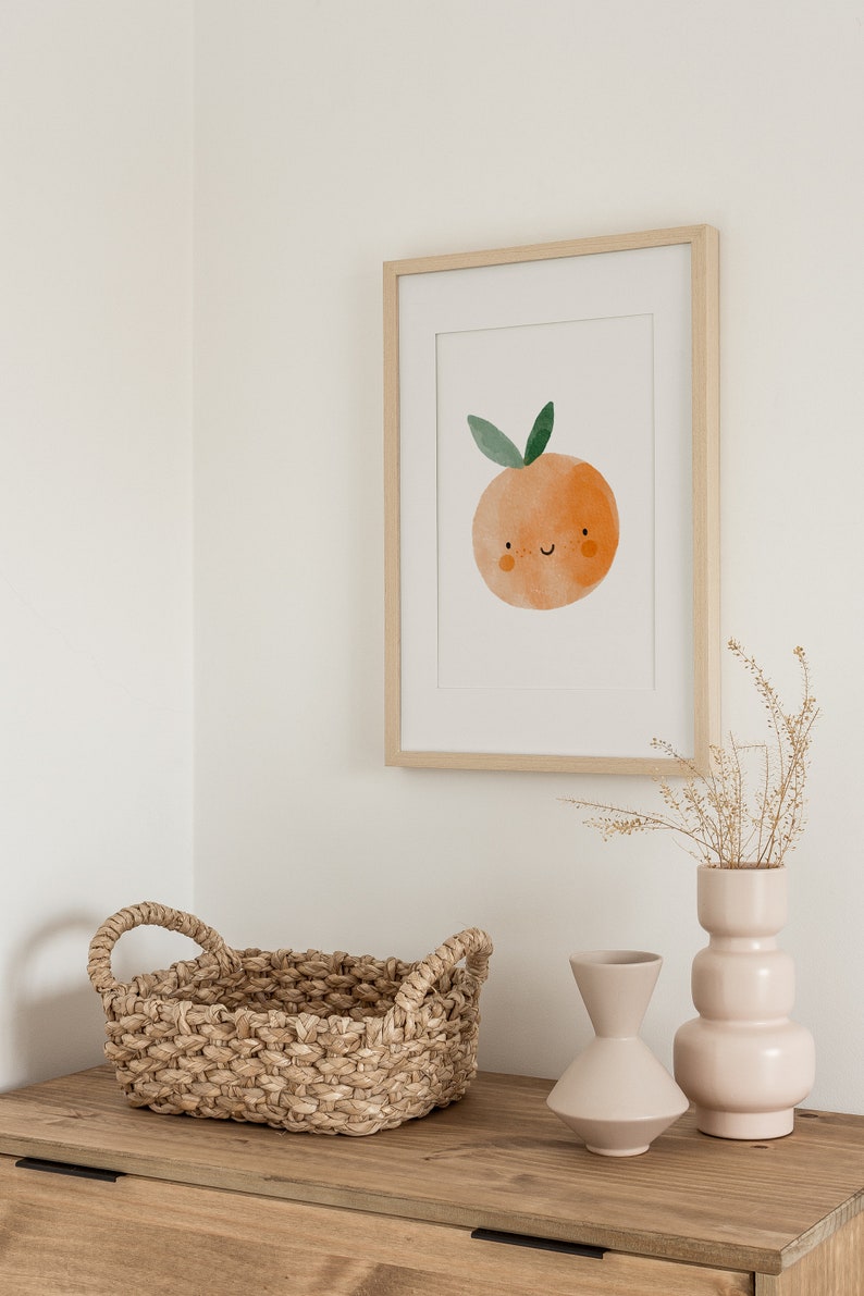 Orange Nursery Decor Print, Digital Art Download, Orange Fruit Illustration Wall Art, Orange Printable Art, Cute Boys Girls Bedroom Art image 3