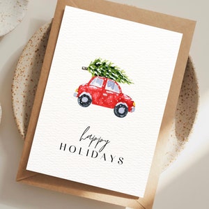 Digital Minimalistic Happy Holidays Christmas Card, Simple and Blank, Instant Download, Car Illustration zdjęcie 4