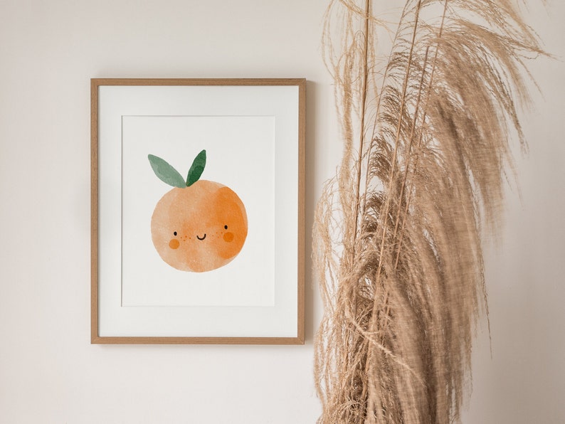 Orange Nursery Decor Print, Digital Art Download, Orange Fruit Illustration Wall Art, Orange Printable Art, Cute Boys Girls Bedroom Art image 4