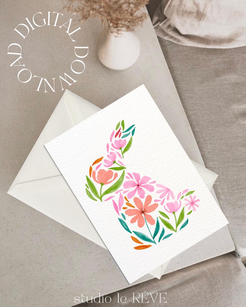 Colorful Easter Card, Printable Easter Card, Happy Easter Greeting Card, Minimalistic Easter Cards, PDF Card, DIGITAL DOWNLOAD, Cute Card image 2