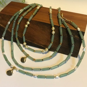 Grüner Aventurin Kette BEATRICE 4 Designs chic Zeitlos elegant ideal für Alltag Freizeit Event Geschenk Idee Geburtstag 4you gratis Versand