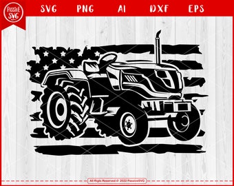 Tractor Svg Files Patriotic USA Flag, Farm Tractor Svg, Tractor Clipart, Farm Life Svg, Tractor Cut File, Silhouette, PNG