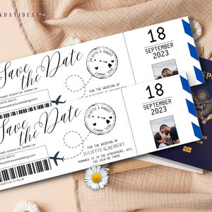 Modern Flight Ticket Themed Wedding Invitation, Editable Boarding Pass Invite, Canva Template, Travel Invite, Instant Download, Printable
