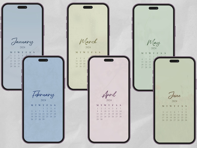 2024 Calendar Wallpaper With Different Colors per Month, Screensaver