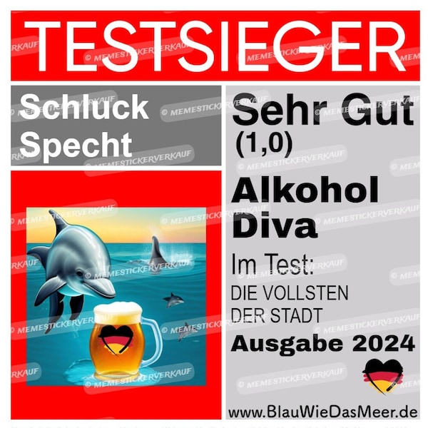 Testsieger  Schluck Specht Delfin Isi Glück Malle Sticker Aukleber Vinyl