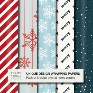 Pack of 5 unique wrapping papers, Print at home wrapping papers, Christmas Designs, XMAS Designs