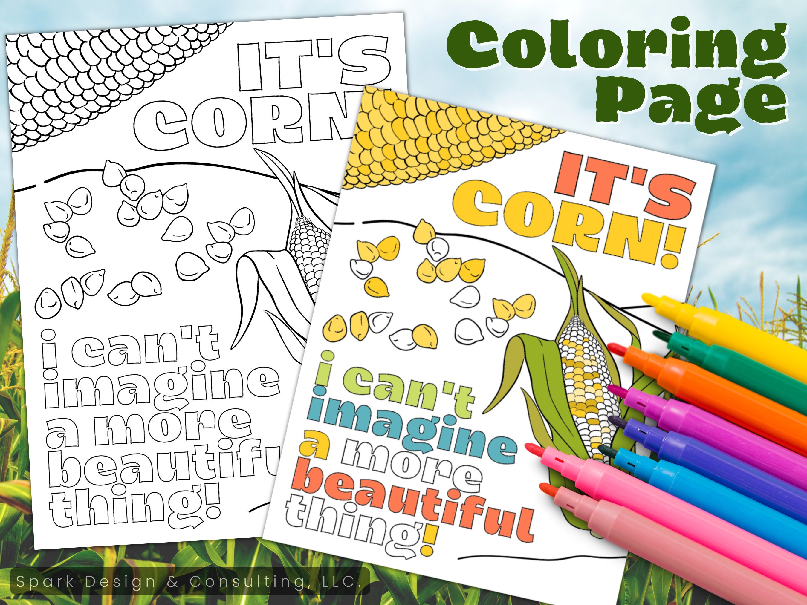 Corn Printable Coloring Page Activity for Kids or Adults - Etsy