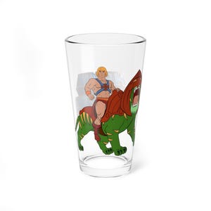 He-Man & Battle Cat Pint Glass, 16oz - 1980s Filmation Classic Cartoon Art - Masters of the Universe