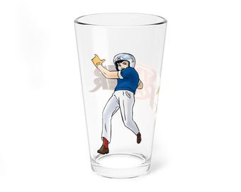Vaso de pinta Speed Racer - Arte Mach 5 GoGoGo - 473 ml - Regalo retro de anime - Diseño de Tatsuo Yoshida de 1967 - Artículos de bar clásicos de manga de carreras japonés