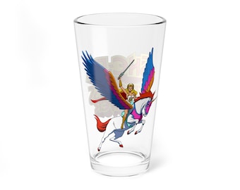 Vaso de pinta de She-Ra y Swiftwind - Princesa del Poder - Regalo de dibujos animados POP de los 80 - 16 oz - Arte cinematográfico vintage - MOTU Etheria 2026 - Artículos para fanáticos de la película