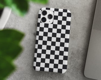 Black and White Checkered Tough Phone Case for Apple iPhone, Samsung Galaxy and Google Pixel phones, glossy or matte case