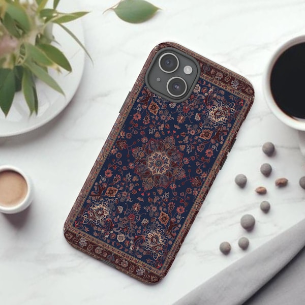 Persian Rug Tough phone case, Navy Blue and Maroon for Apple iPhone, Samsung Galaxy, Google Pixel, glossy phone case, matte phone case