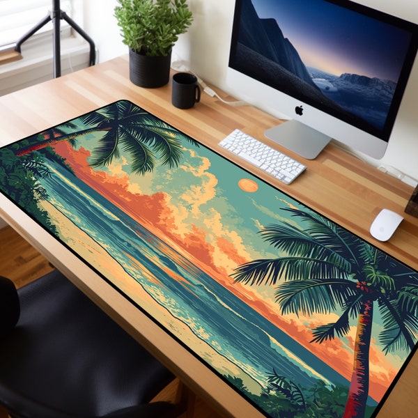 Retro Ocean desk mat, palm trees mousepad, cute accessories, aesthetic deskmat, desk pad, mouse pad, mousemat trendy workspace, xxl gaming