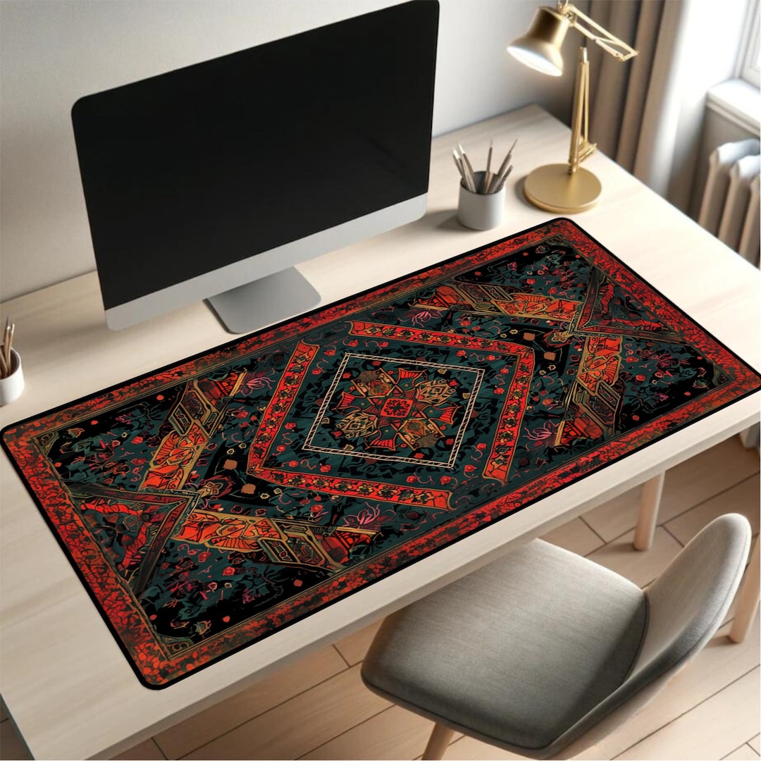 Red and Grey Rug Desk Mat, Rug Mousepad, Cute Accessories, Aesthetic ...