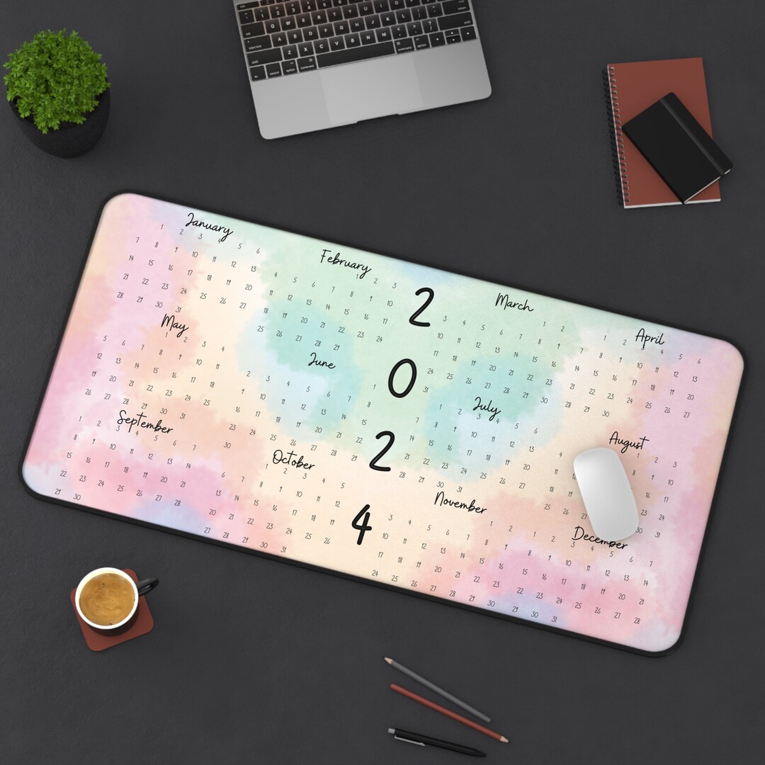 2024 Calendar Desk Mat, Watercolor Mousepad, Cute Accessories