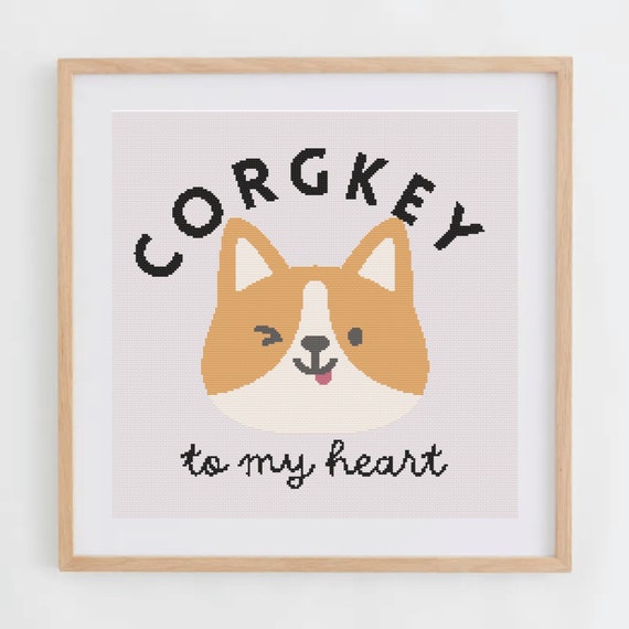 Corgkey To My Heart: Dog Cross Stitch Pattern for Modern & Pretty Decor (PDF Chart, Instant Download)