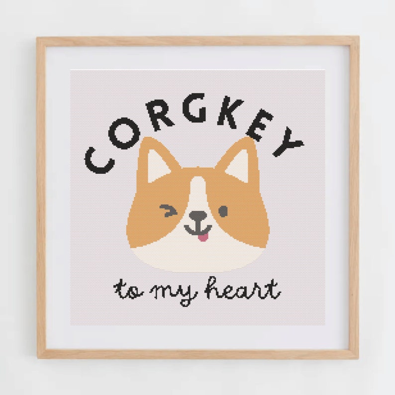 Corgkey To My Heart Cross Stitch Pattern | Corgi Cross Stitch Chart | Dog Cross Stitch PDF | DIY Gift Ideas For Dog Lovers & Dog Moms
