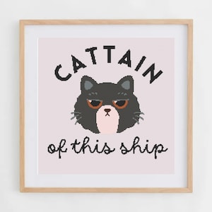 Cattain of This Ship Cross Stitch Pattern | Black Cat Cross Stitch Chart | Pet Cross Stitch PDF | DIY Gift Ideas For Cat Lovers