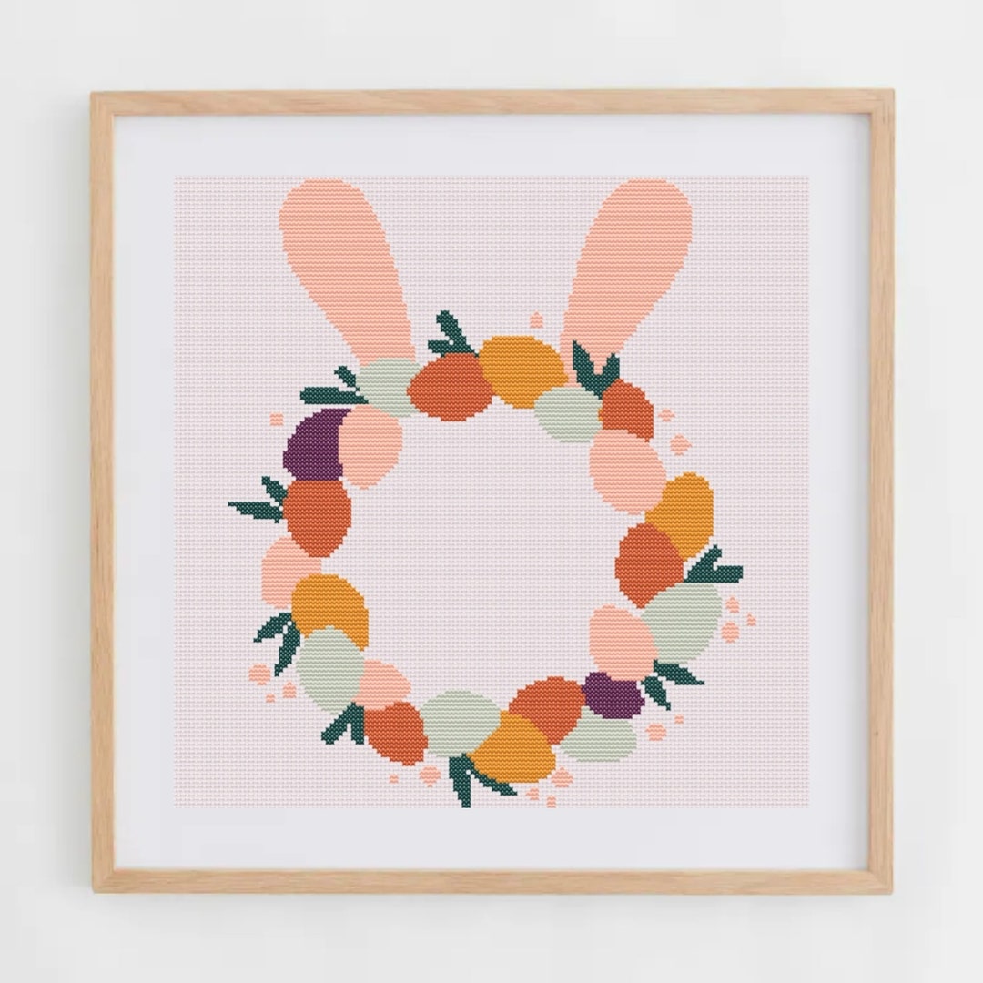 Bunny Ears Cross Stitch Pattern PDF | Easter Wreath Cross Stitch Chart ...