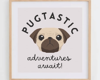 Pugtastic Adventures Await: Dog Cross Stitch Pattern for Modern & Pretty Decor (PDF Chart, Instant Download)