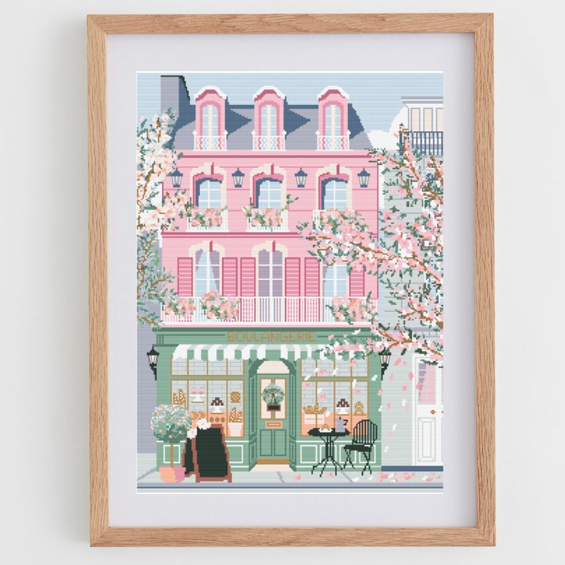 French Façade Cross Stitch Pattern | Parisian Boulangerie Cross Stitch Chart