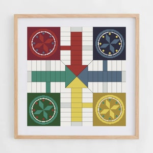 Parcheesi: Board Game Cross Stitch Pattern for Modern & Pretty Decor (PDF Chart, Instant Download)