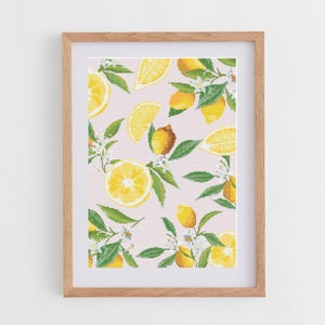 Watercolor Lemons Cross Stitch Pattern for Modern & Pretty Kitchen Decor (PDF Chart, Instant Download)