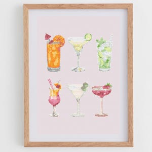 Cocktails Poster Cross Stitch Pattern for Modern & Pretty Kitchen Decor (PDF Chart, Instant Download)