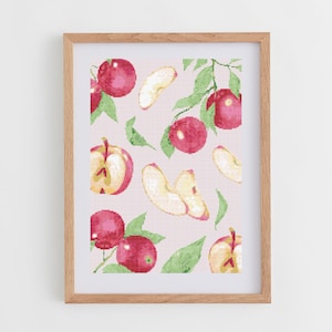 Watercolor Apples Placemat Cross Stitch Pattern | Modern and Beautiful Cross Stitch Chart in PDF | Apples Cross Stitch Chart to Download