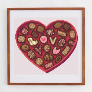 Chocolate Box Cross Stitch Pattern | I Love You Cross Stitch Chart PDF | Chocolate Cross Stitch | Handmade Valentines Cross Stitch Ideas