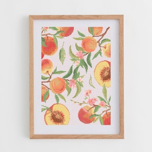 Peaches Cross Stitch Pattern | Watercolor Fruits Cross Stitch Chart | Watercolor Peaches Cross Stitch Pattern in PDF for Place Mats or Cloth
