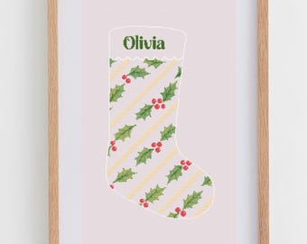 Holly and Stripes Stocking: Cross Stitch Pattern for Modern & Pretty Christmas Decor (PDF Chart, Instant Download)