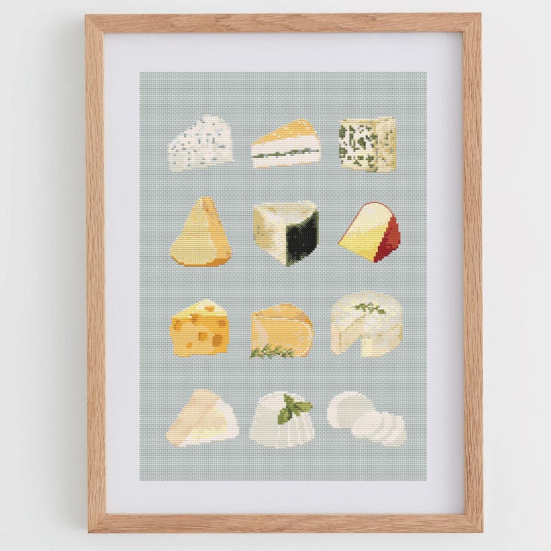 Cheese Cross Stitch Pattern | Cheeses Cross Stitch Chart | Kitchen Poster Cross Stitch Ideas PDF
