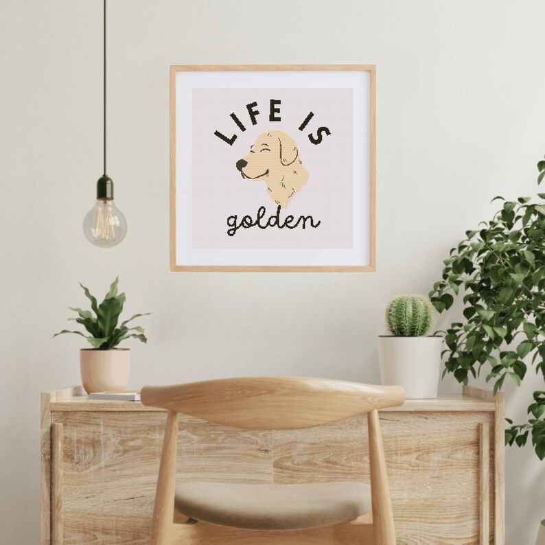 Life Is Golden Cross Stitch Pattern | Golden Retriever Cross Stitch Chart | Dog Cross Stitch PDF | DIY Gift Ideas For Dog Lovers