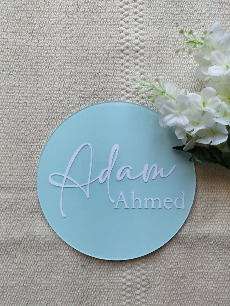Hello World. Birth Announcement. Acrylic Disc. Acrylic Name. Baby Arrival. New Born Reveal. Baby Shower. Social Media Photo Prop. image 2