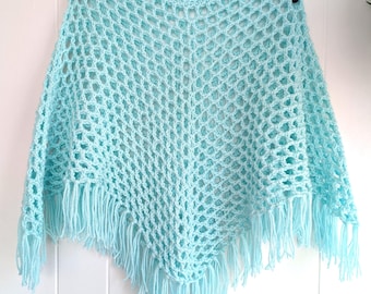 Aqua Mist Fringed Poncho