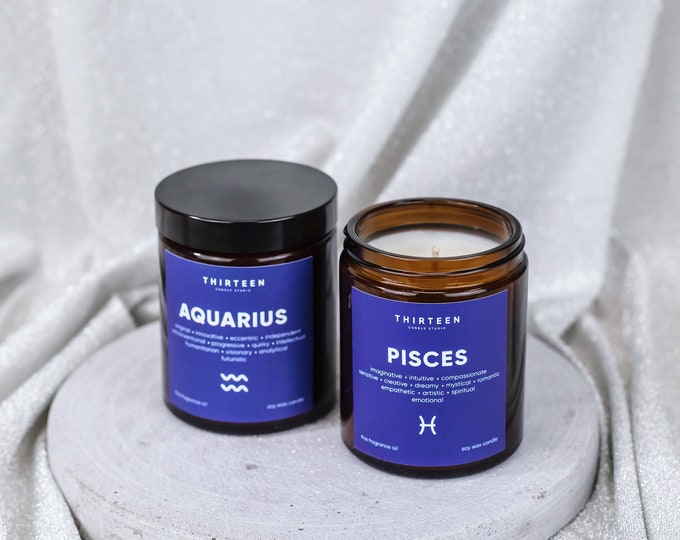 Couple gift Set of Astrological Candles Pisces & Aquarius, Zodiac Sign Candles, Birth candle, Astrology Candle, Birthday Gift for Friend