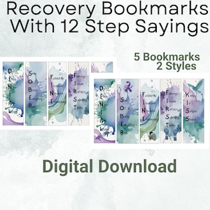 Printable Recovery Bookmarks, Sobriety Bookmarks, 12 Step Acronyms Bookmarks, AA  Printable Bookmarks, Sobriety Gift, Addiction Recovery