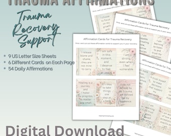 Trauma Recovery Cards, Trauma Daily Affirmation Cards, Trauma Recovery Support, Printable Affirmation Cards, Self- Compassion Cards