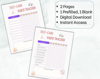 Self-Care Habit Tracker, Daily Self-Care Checklist, Habit Tracker to Support Emotional Well-Being, Simple Printable Self-Care Tracker