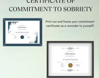 Certificate of Commitment To Sobriety, Recovery Commitment Certificate, 5 Different Options, Printable Commitment Certificate, Recovery Gift