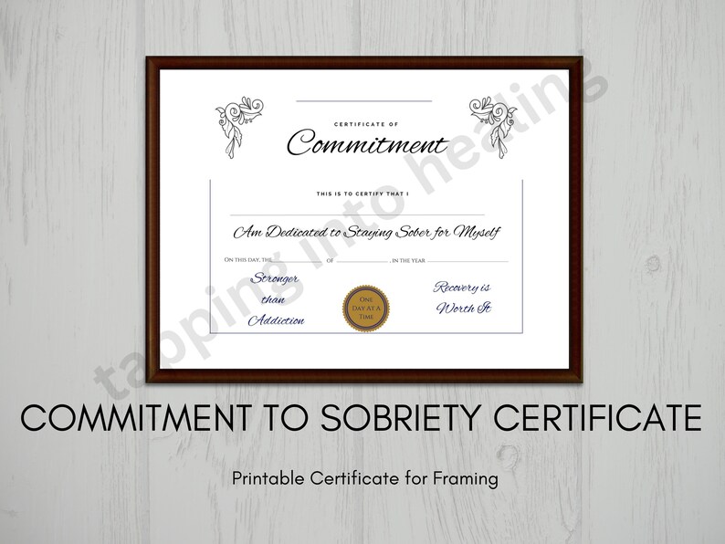 Certificate of Commitment to Sobriety I Recovery Commitment Certificate