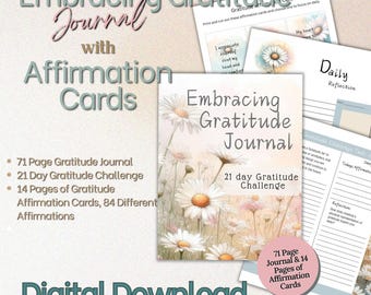 Gratitude Journal, 21 Day Gratitude Challenge, Gratitude Affirmation Cards, Printable Gratitude Journal With Affirmation Cards