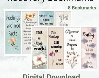 Recovery Bookmarks, Quotes to Support Sobriety, Set of 8 Printable Bookmarks, Recovery Gift, 12 Step Gift, Therapy Gift
