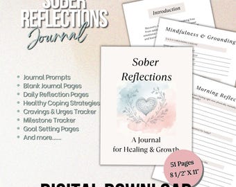 Sober Reflections, Sobriety Journal, Recovery Journal, Journal Prompts