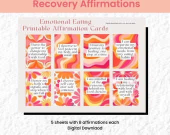 Emotional Eating Affirmation Cards I Printable Affirmation Cards I Emotional Eating Recovery Affirmations I Boho Design I Digital Download